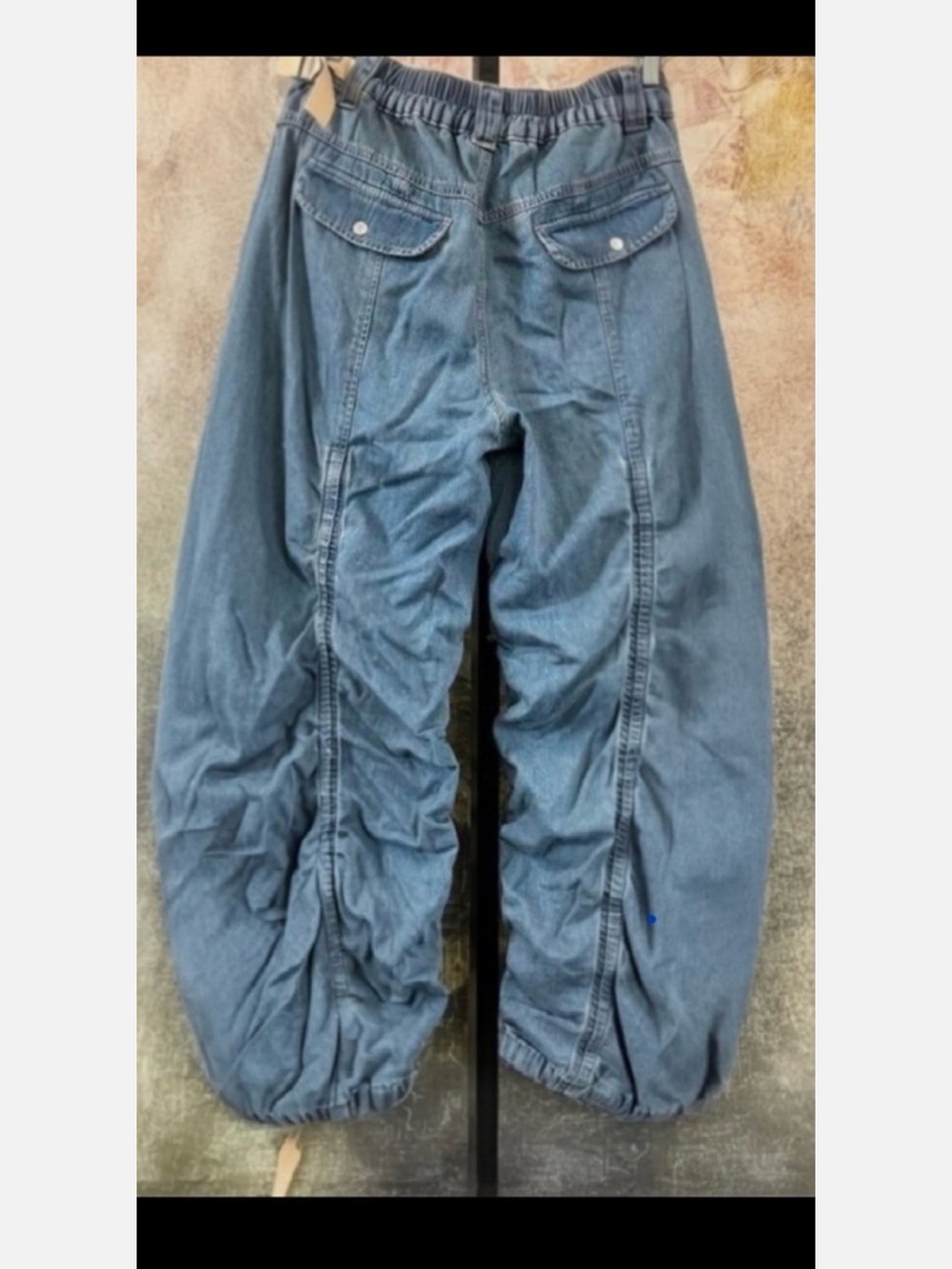Free People Relaxed Elastic-Waist Blue Denim Cinch Jeans